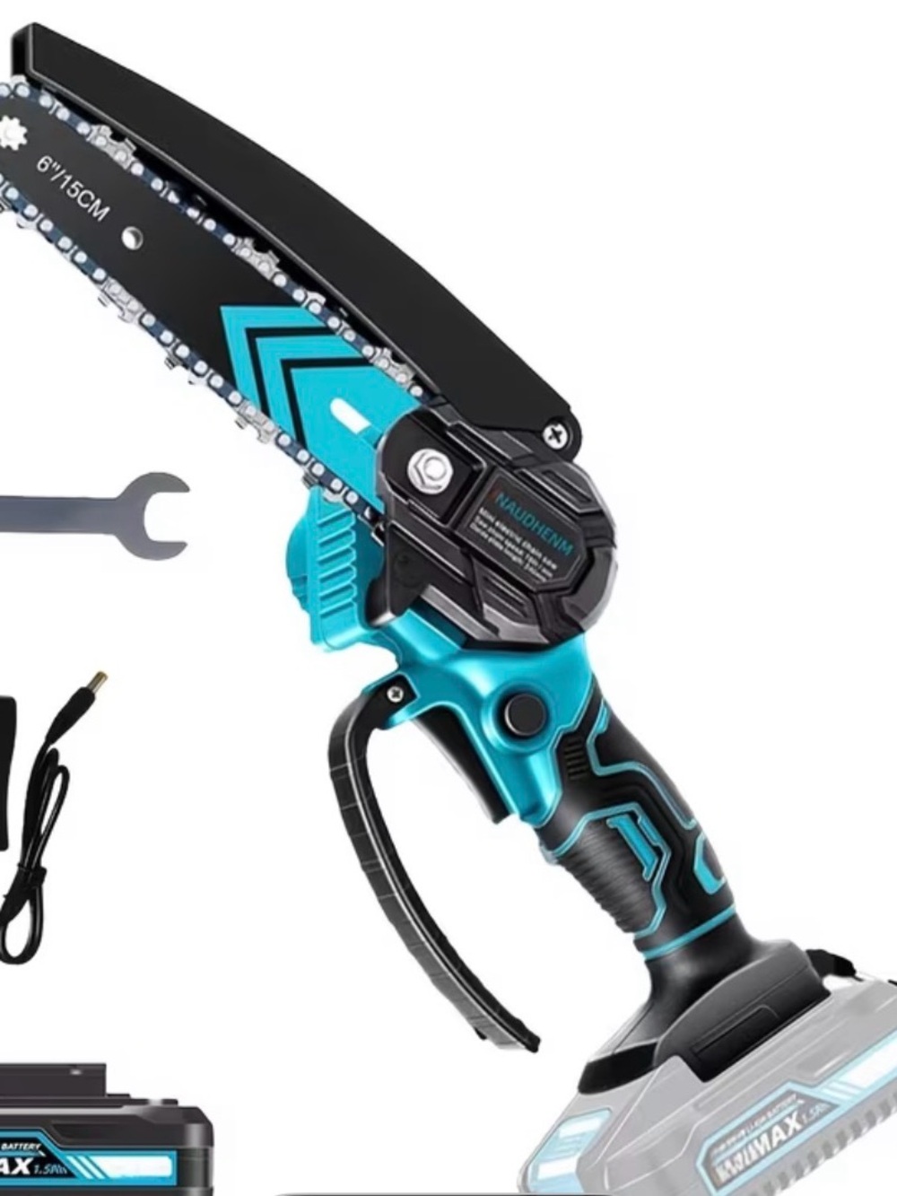 Cordless Mini Chainsaw Pruner in Teal & Black